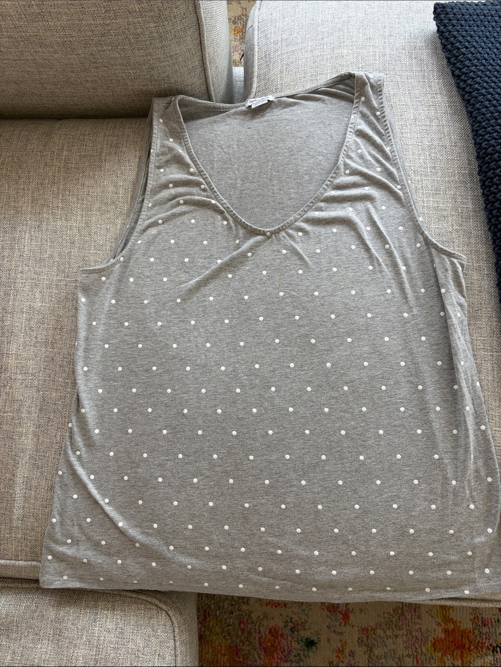 Splendid Gray V-Neck Polka Dot Tank Top large
